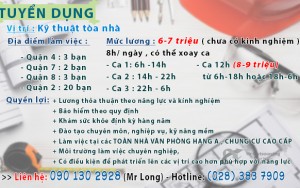 Tuyển dụng vị trí Kỹ Thuật Viên tòa nhà