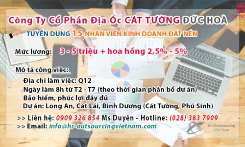 CÔNG TY CỔ PHẦN ĐỊA ỐC CÁT TƯỜNG ĐỨC HOÀ TUYỂN DỤNG