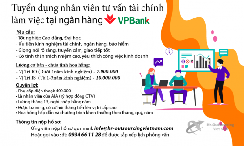 Tuyển dụng Chuyên viên tư vấn tài chính tại ngân hàng VPBank
