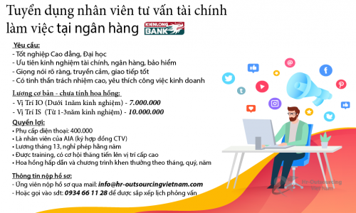 Tuyển dụng 20 CHUYÊN VIÊN TƯ VẤN TÀI CHÍNH LÀM VIỆC TẠI NGÂN HÀNG KIÊN LONG BANK