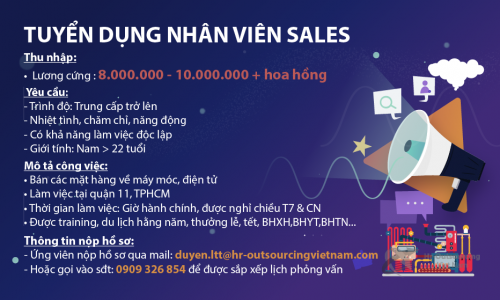 Tuyển dụng 4 nhân viên Sales